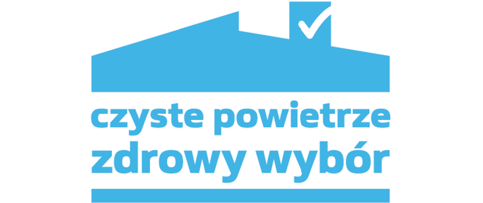 logotyp czystego powietrza niebieski domek 